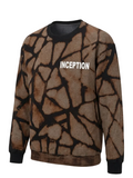 Sweatshirt with abstract pattern and 'INCEPTION' text on a beige background