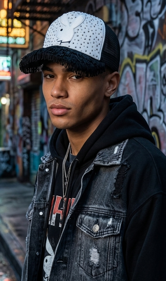 The "Night Bunny" Rhinestone & Fringe Trucker Cap