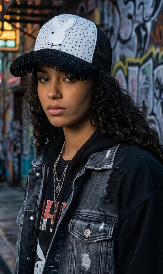 The "Night Bunny" Rhinestone & Fringe Trucker Cap