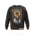 Sweatshirt with graphic design and text on a white background