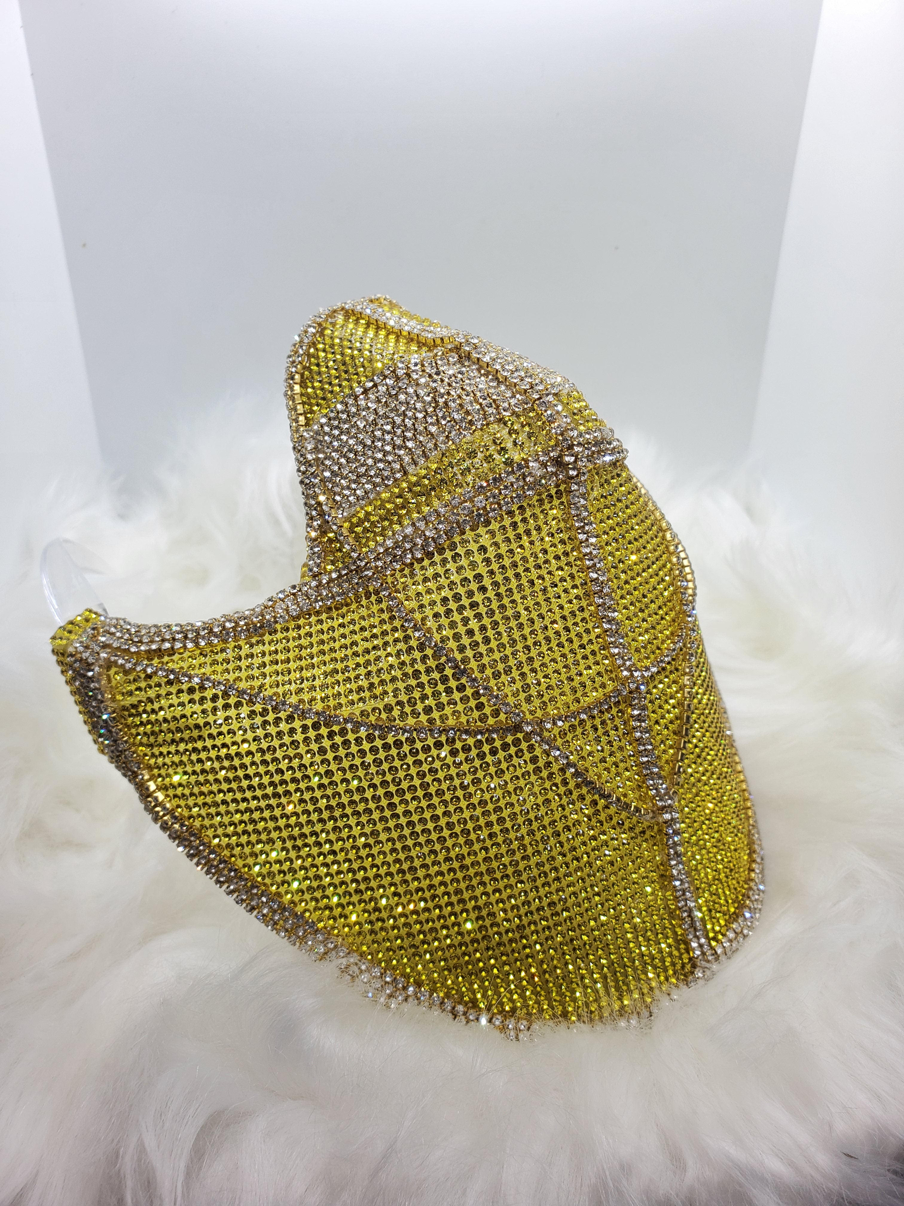 Golden Crown Rhinestone Couture Mask – Custom Luxury Bling