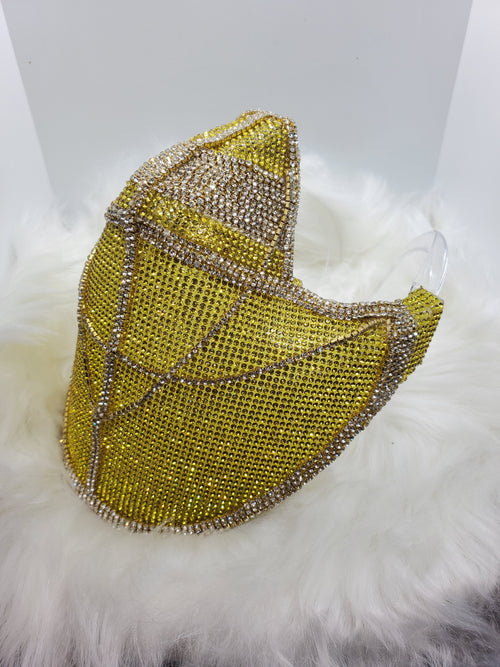 Golden Crown Rhinestone Couture Mask – Custom Luxury Bling