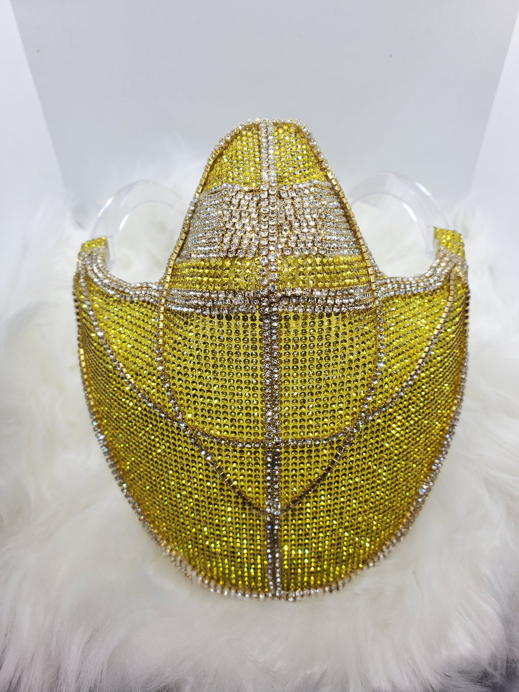 Golden Crown Rhinestone Couture Mask – Custom Luxury Bling