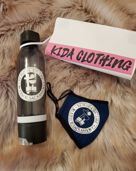 Back to school water bottle and mask school logo and name bundle