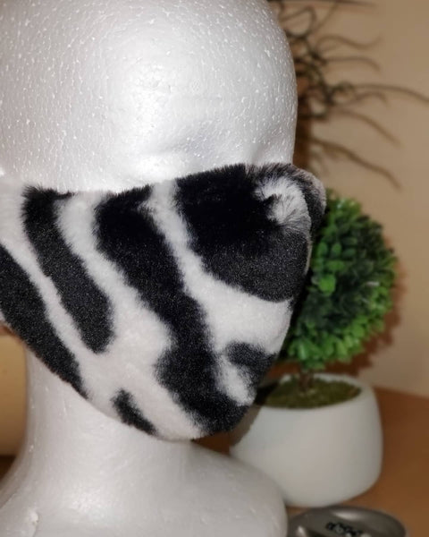 Zebra Print Faux Fur Face Mask